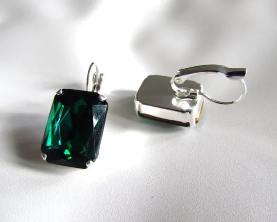 Emerald Crystal Earrings - Large Octagon