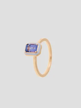 Enamel and Tanzanite Ring in Pink Gold