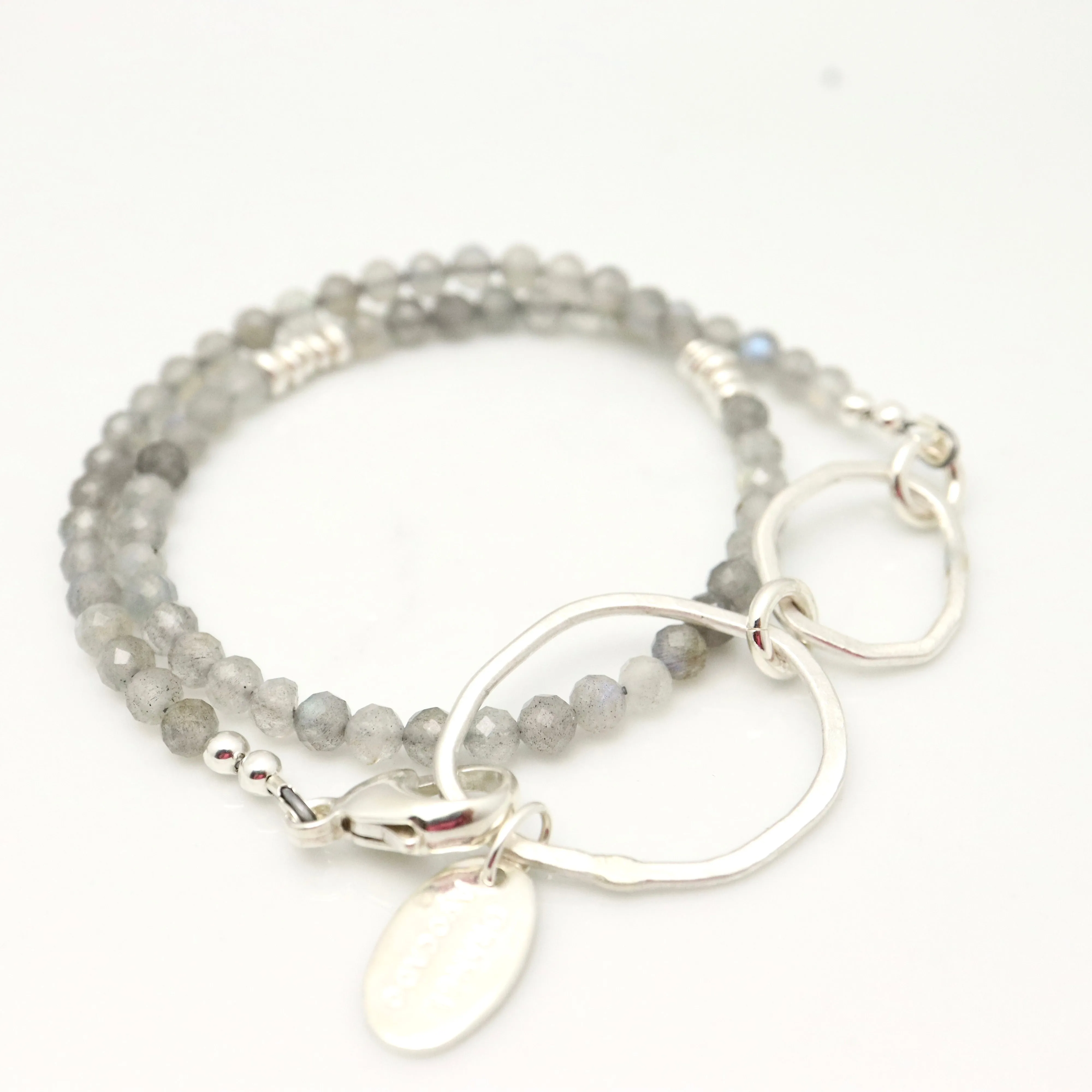 ERSA Bold Silver & Labradorite Double Wrap Bracelet