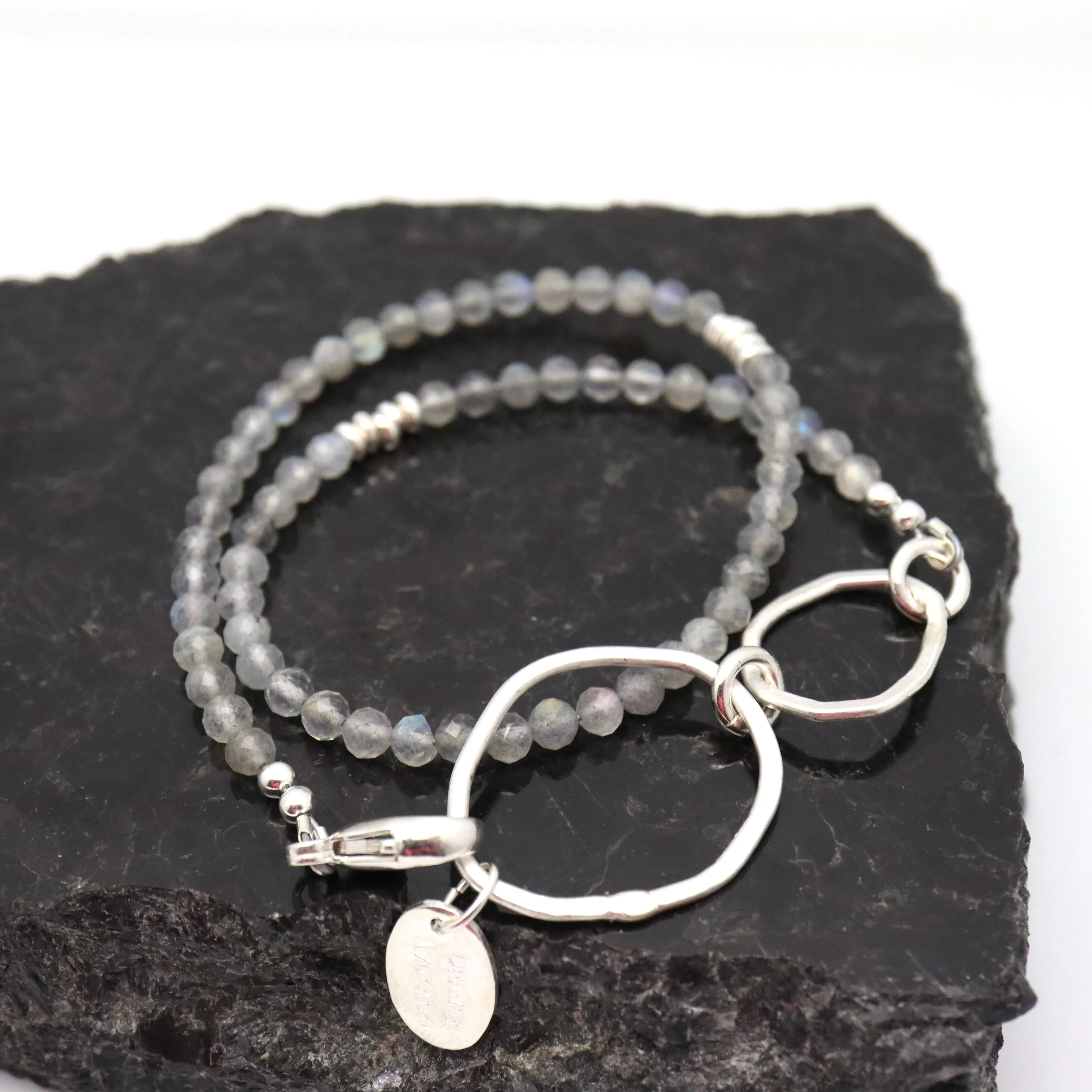 ERSA Bold Silver & Labradorite Double Wrap Bracelet