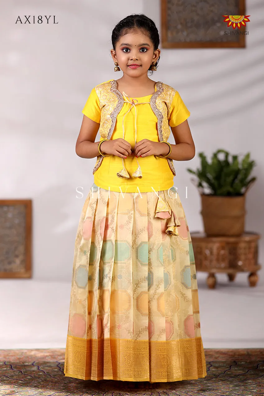 Festive Collection - Yellow Gem Stone Pattu Pavadai  !!!