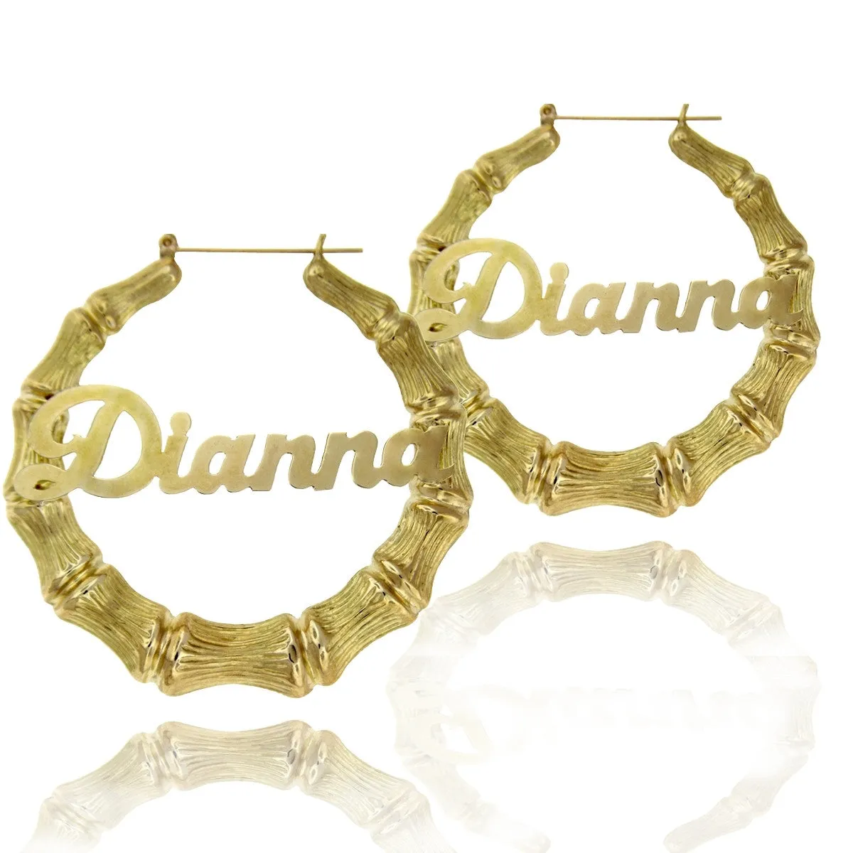 Gold Large Bamboo Name Hoop Earrings