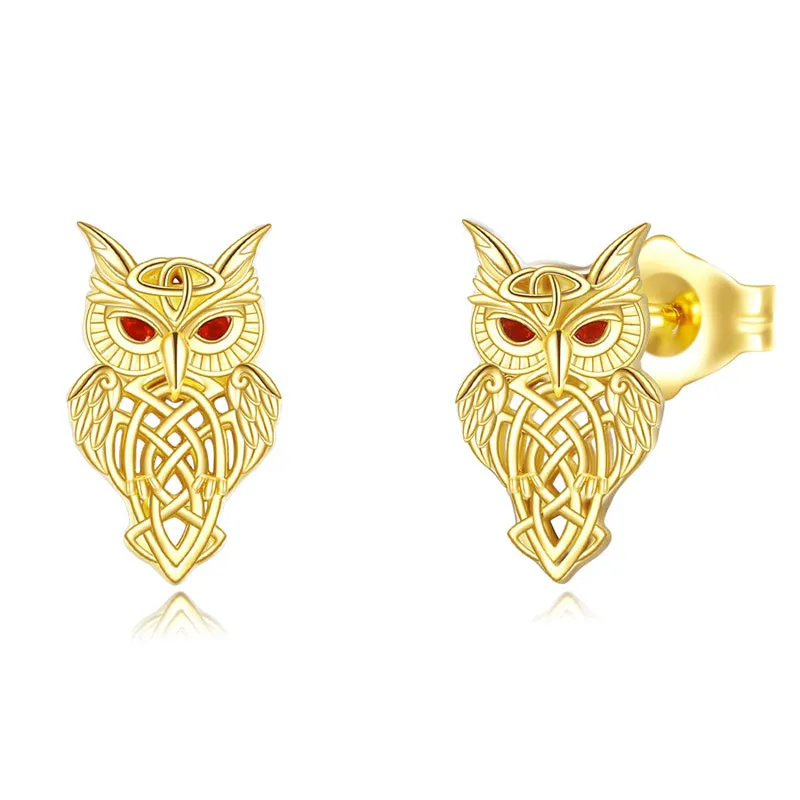 Gold Owl Earrings 14k Gold Owl Earrings Fine Gold Irish Celtic Knot Jewelry Christmas Gifts for Women Teen Girls