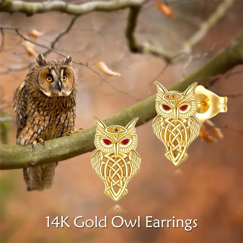 Gold Owl Earrings 14k Gold Owl Earrings Fine Gold Irish Celtic Knot Jewelry Christmas Gifts for Women Teen Girls