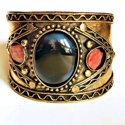 Gold Oxidized Vintage Black Metal Bangle Bracelet