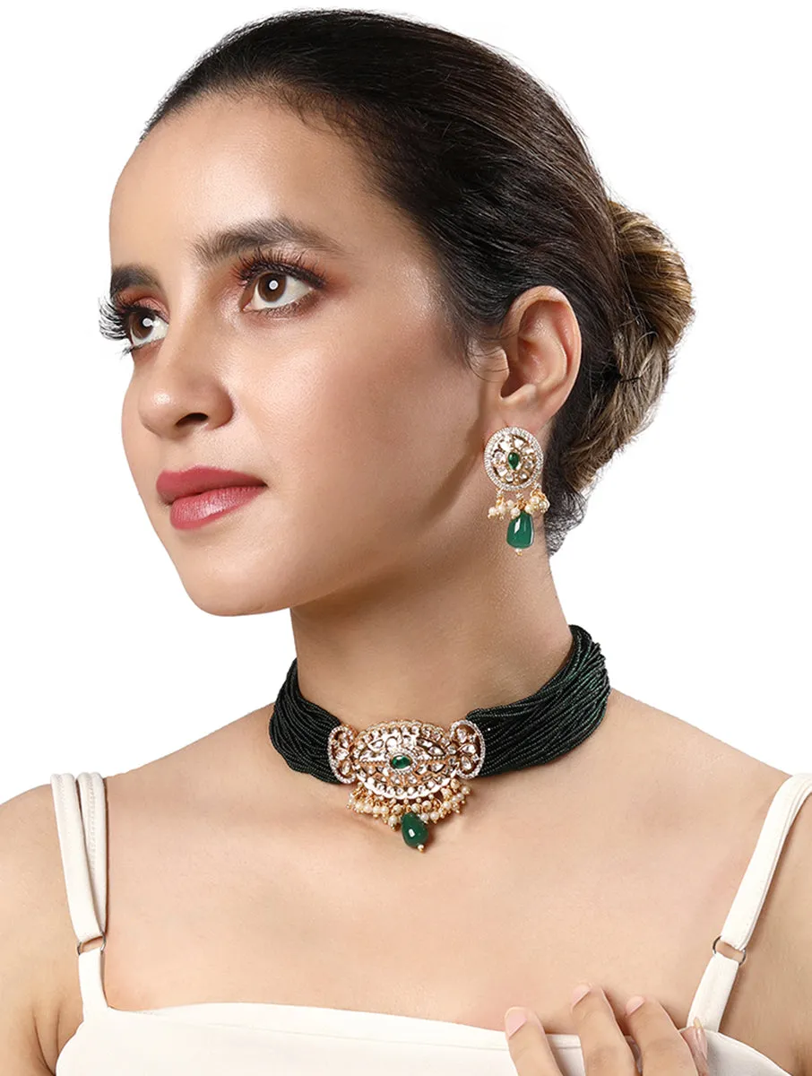 Gold Plated Kundan Necklace with Agate and Pearls