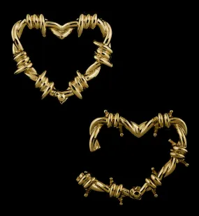 Gold PVD Barbed Heart Stainless Steel Hinged Ear Weights