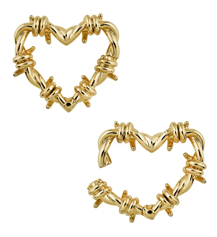 Gold PVD Barbed Heart Stainless Steel Hinged Ear Weights