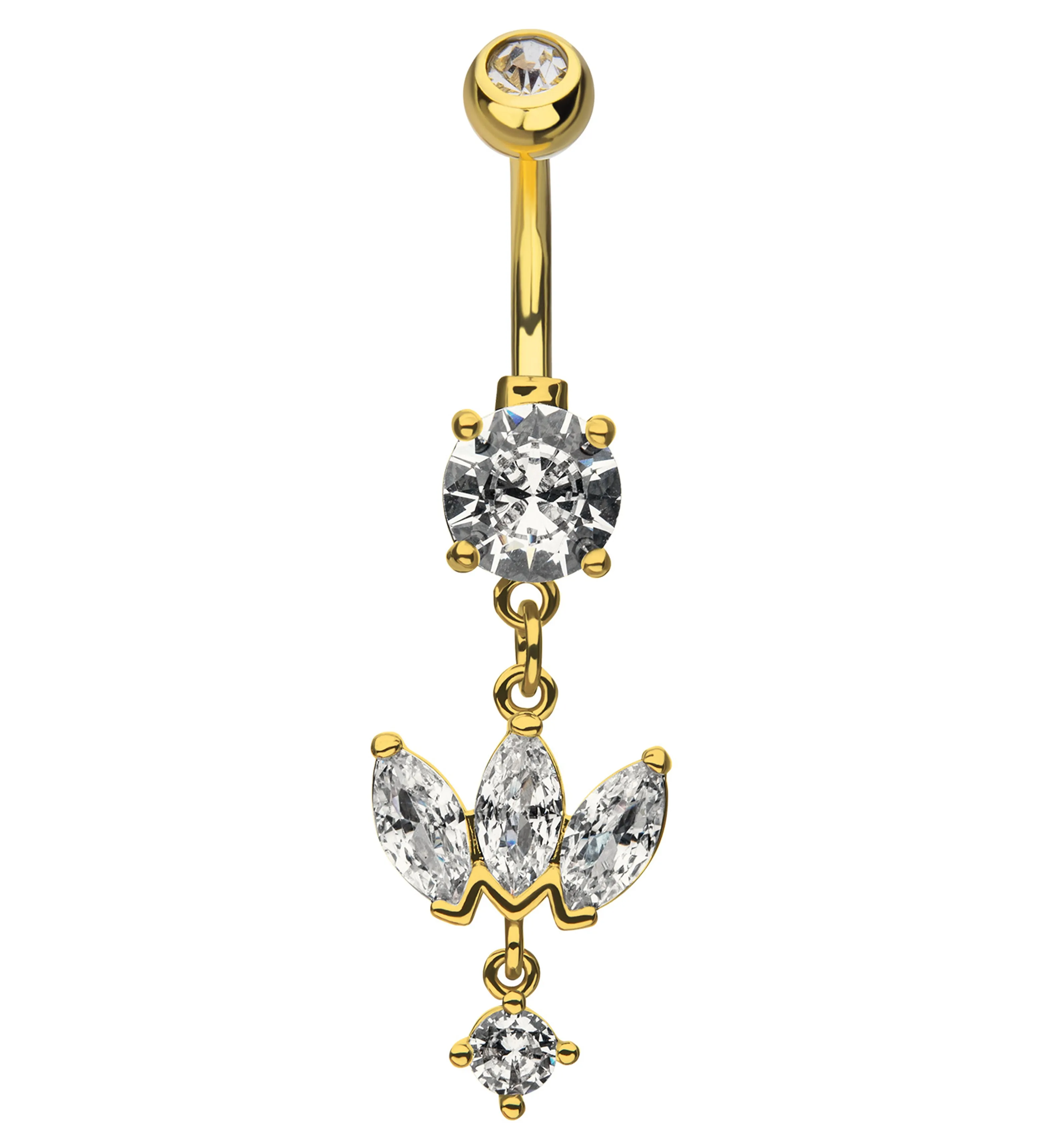 Gold PVD Empress Dangle Clear CZ Stainless Steel Belly Button Ring