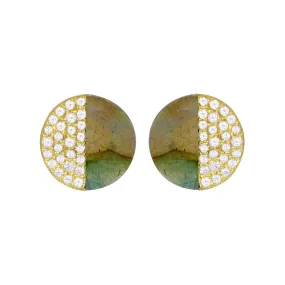 Half Polished Gemstone and Pavé Stud Earrings