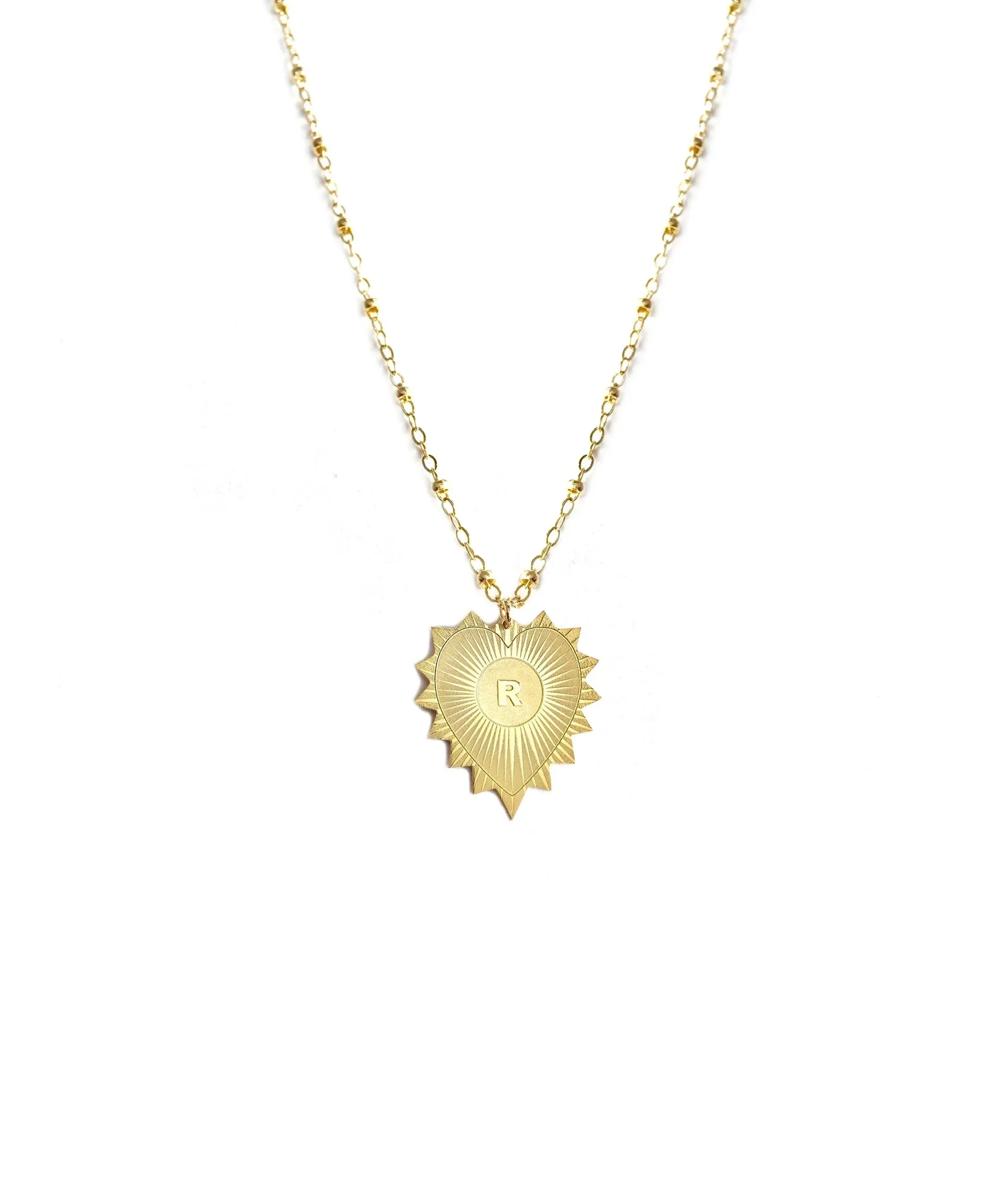 Heart Medallion Initial Necklace on Bead Chain