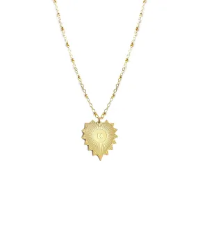 Heart Medallion Initial Necklace on Bead Chain