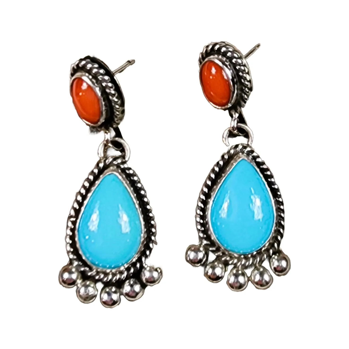 High-grade Turquoise & Coral Earrings