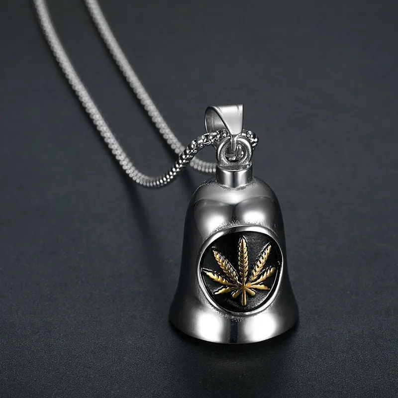 Hip hop retro punk motorcycle wind titanium steel room gold dual color maple leaf riding exorcism bell pendant