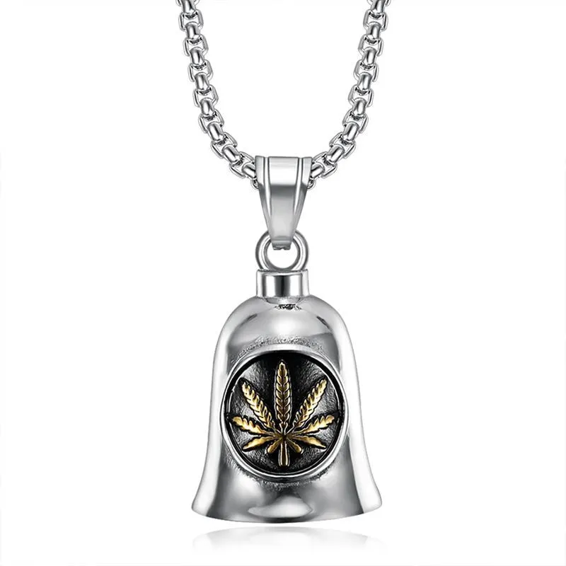 Hip hop retro punk motorcycle wind titanium steel room gold dual color maple leaf riding exorcism bell pendant