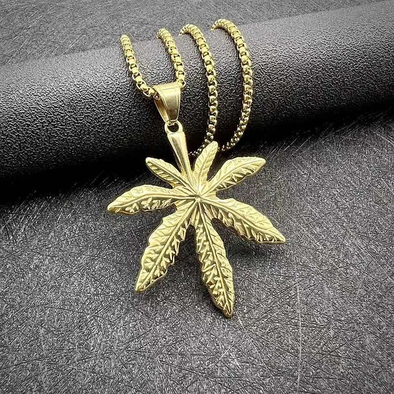 Hip Hop Titanium Steel Maple Leaf Hanging Tag Pendant