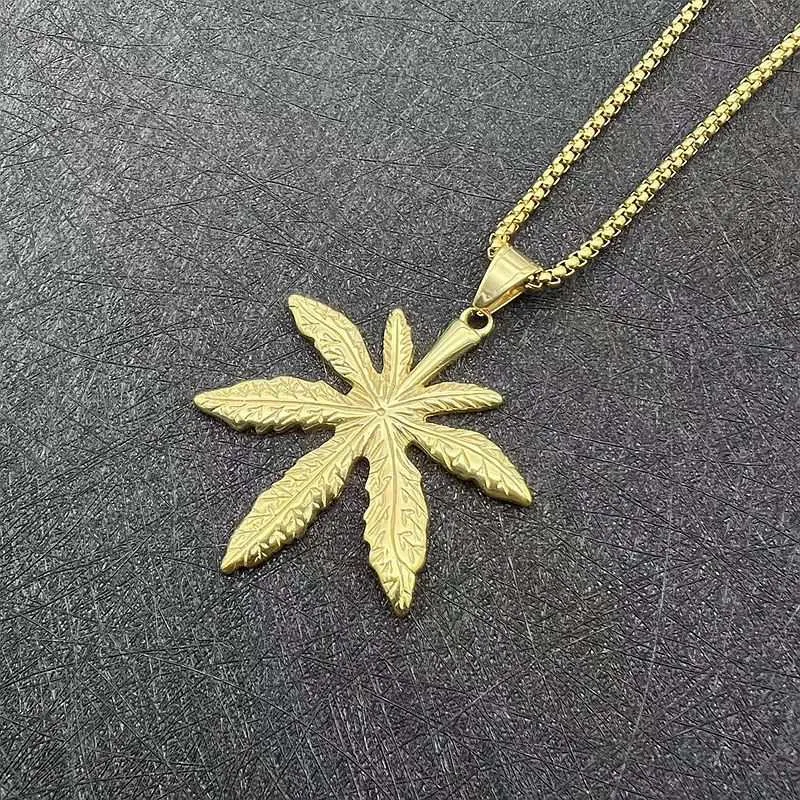 Hip Hop Titanium Steel Maple Leaf Hanging Tag Pendant