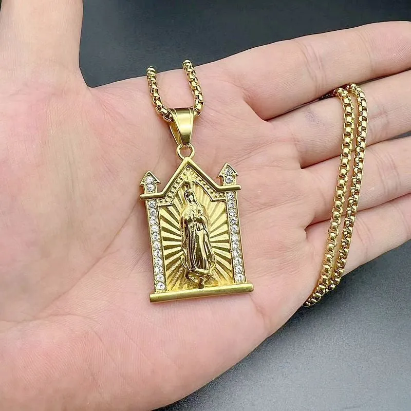 Hip Hop Titanium Steel Plated Virgin Mary Zircon Pendant