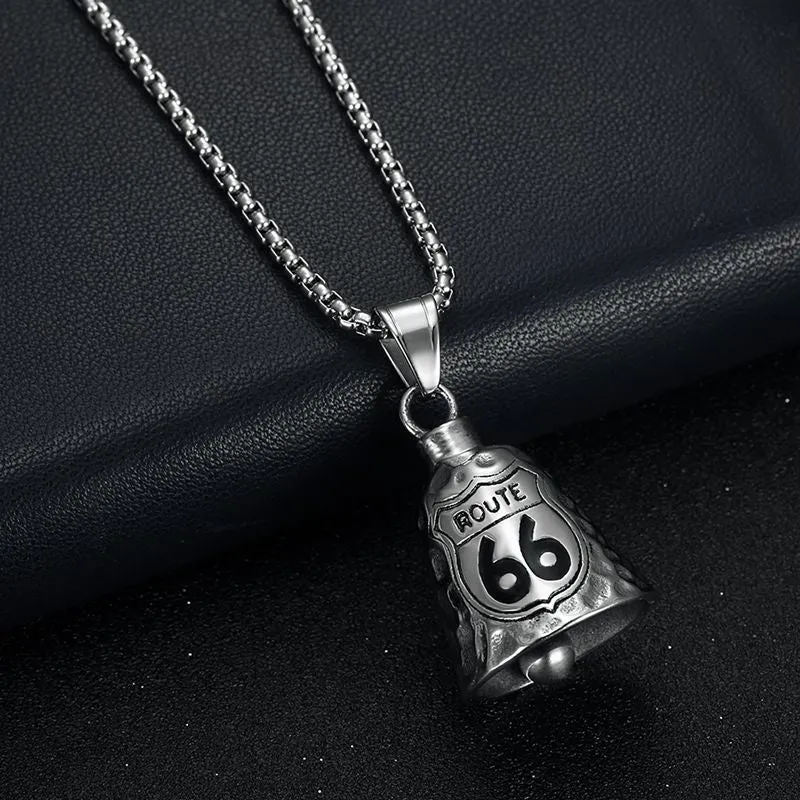 Hip Hop Titanium Steel Punk Polished Drop Glue 66 Highway Cycling Lucky Bell Pendant