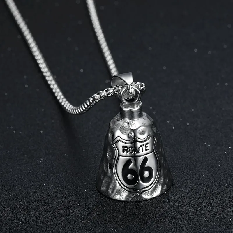 Hip Hop Titanium Steel Punk Polished Drop Glue 66 Highway Cycling Lucky Bell Pendant