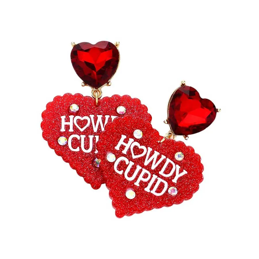 HOWDY CUPID Message Resin Heart Stone Dangle Earrings