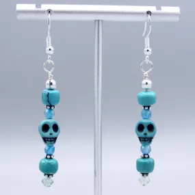 Howlite Skull, Genuine Turquoise, Apatite, Fluorite Gemstones Drop Earrings