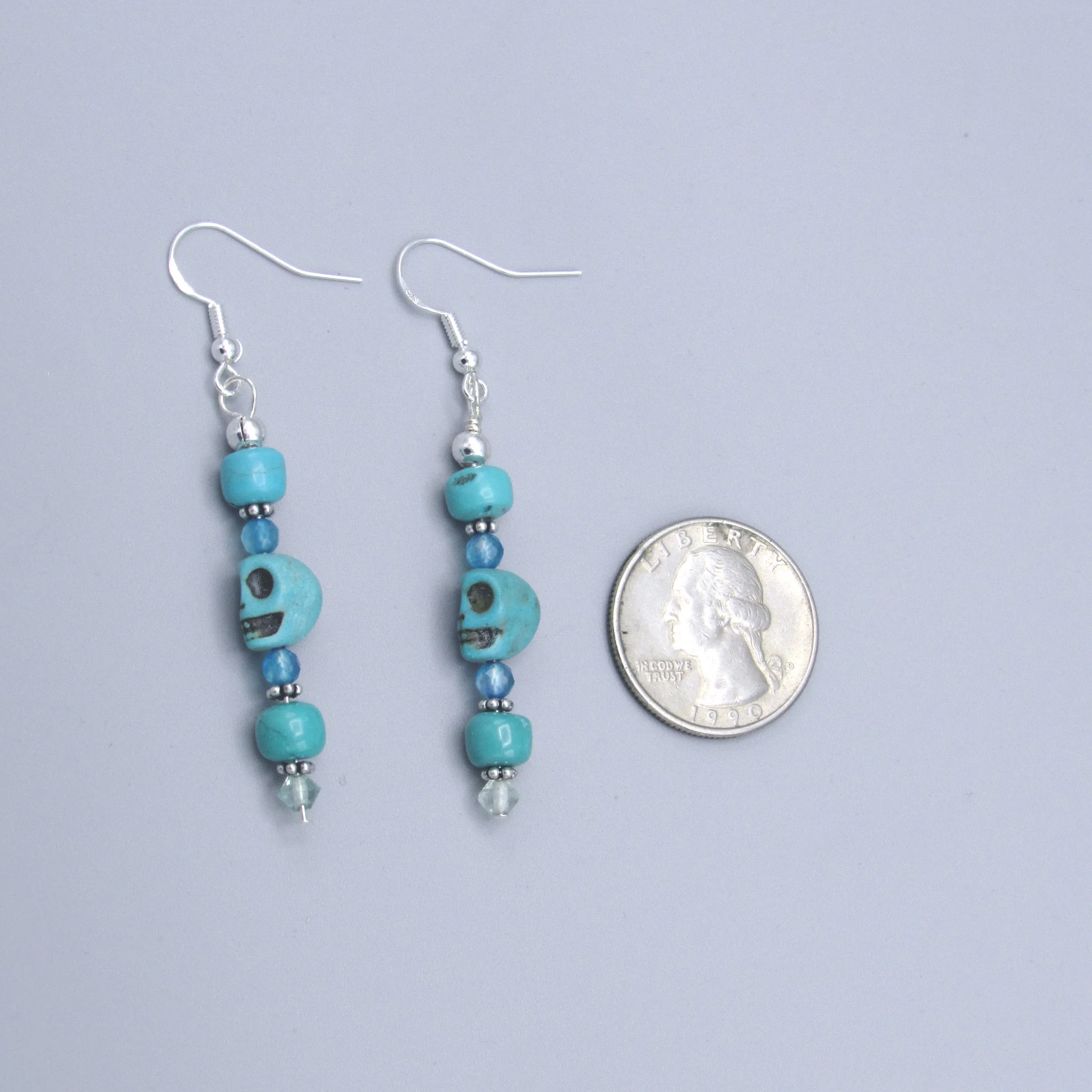 Howlite Skull, Genuine Turquoise, Apatite, Fluorite Gemstones Drop Earrings