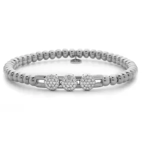 Hulchi Belluni Bracelet with Three Pave Diamond Moveable Stations White Gold Stretch 20395-WW