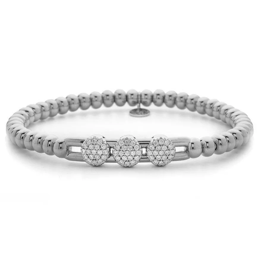 Hulchi Belluni Bracelet with Three Pave Diamond Moveable Stations White Gold Stretch 20395-WW