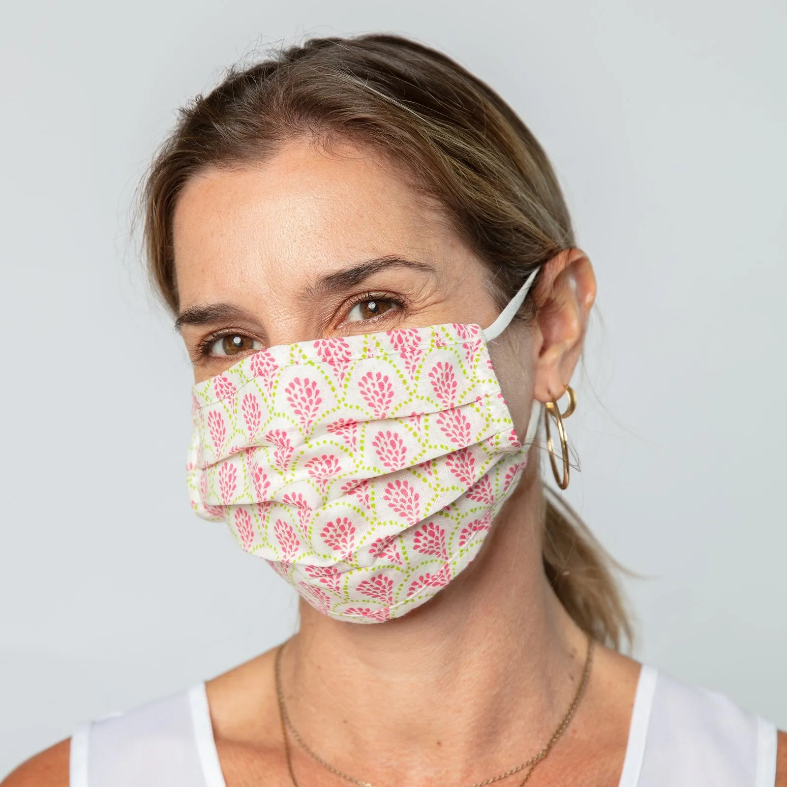 Ingrid Pleated Reusable Cotton Mask in Pink