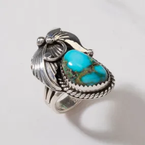 Joe Piaso Jr. Sleeping Beauty Turquoise Feather Navajo USA Native American Made 925 Sterling Silver Ring