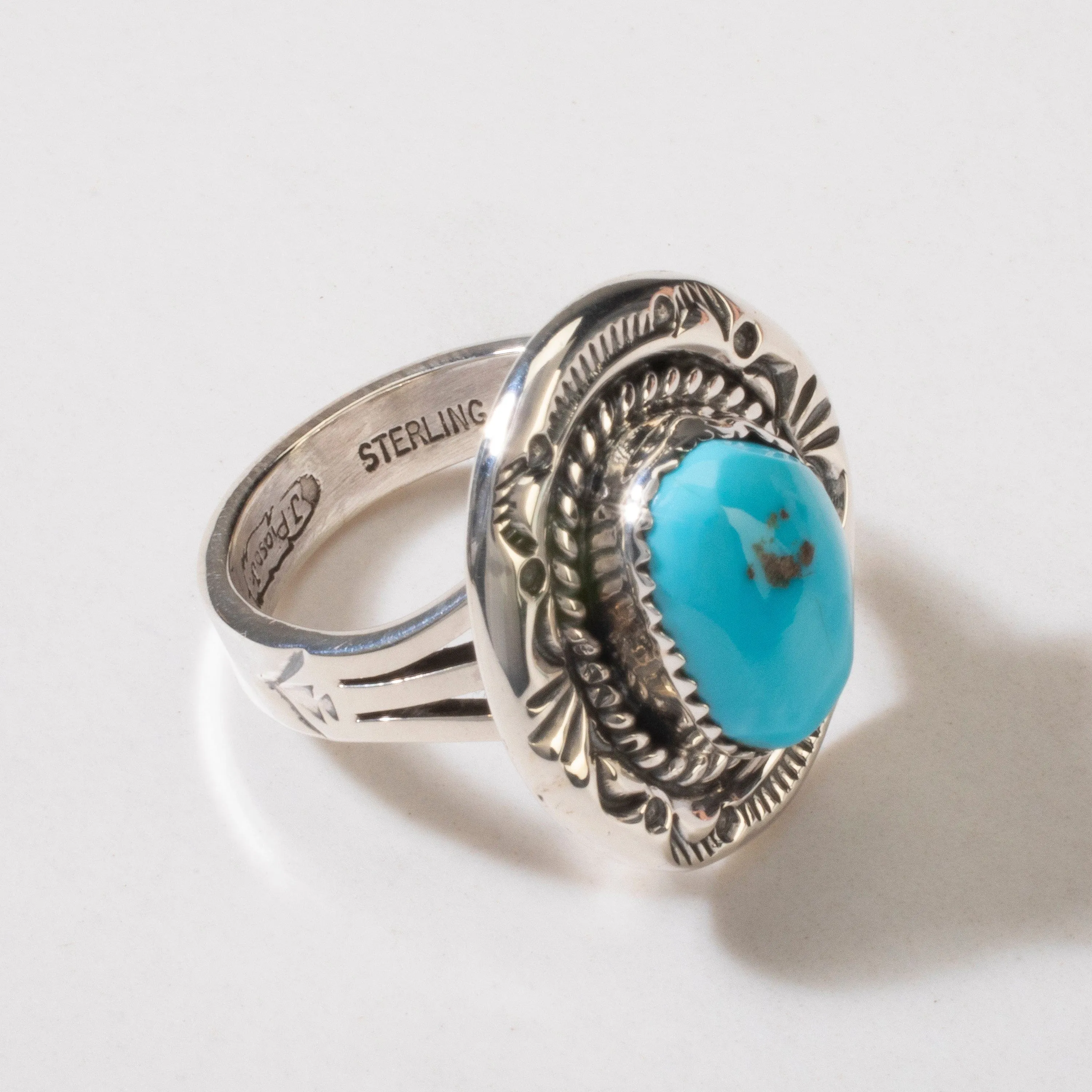 Joe Piaso Jr. Sleeping Beauty Turquoise Navajo USA Native American Made 925 Sterling Silver Ring