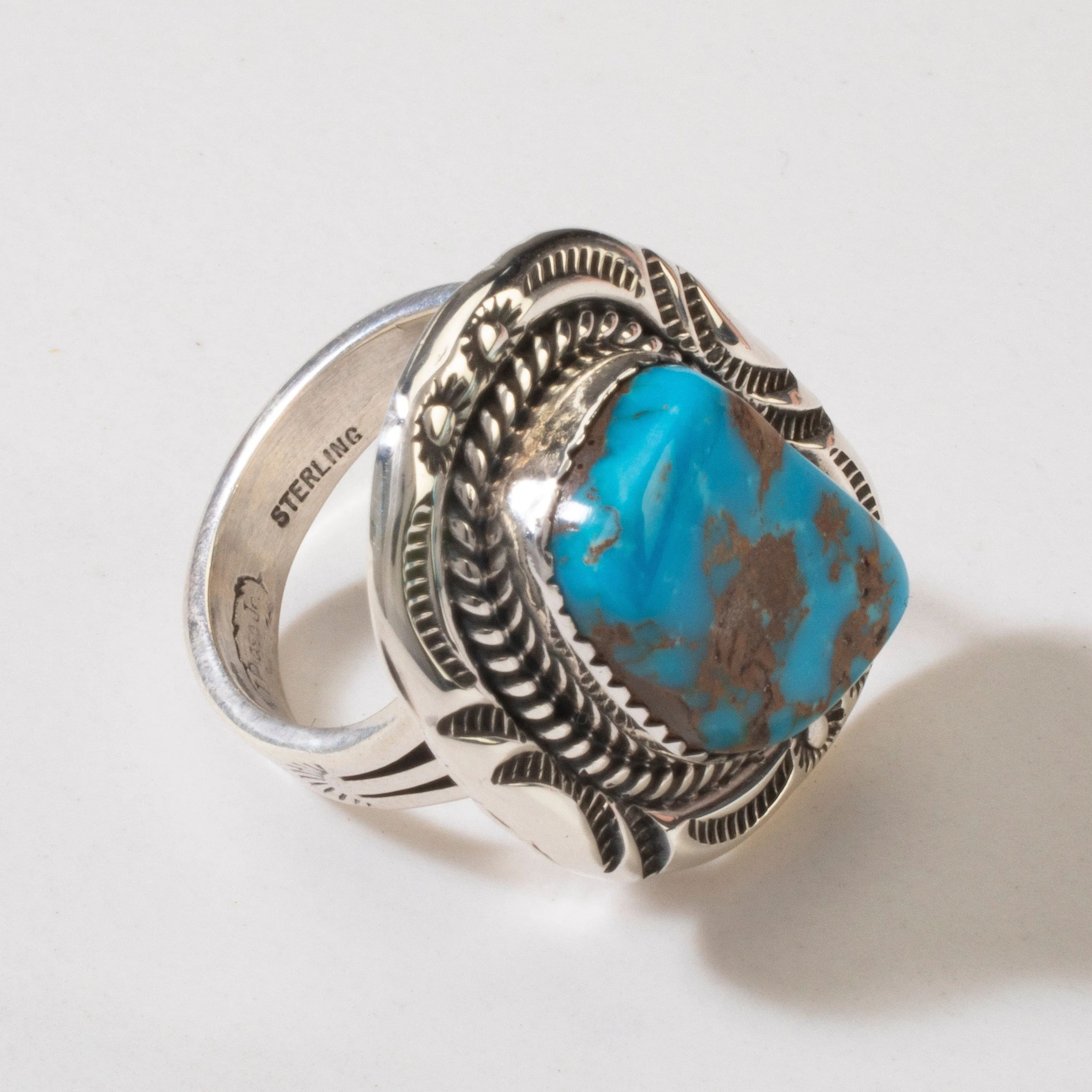 Joe Piaso Jr. Sleeping Beauty Turquoise Navajo USA Native American Made 925 Sterling Silver Ring