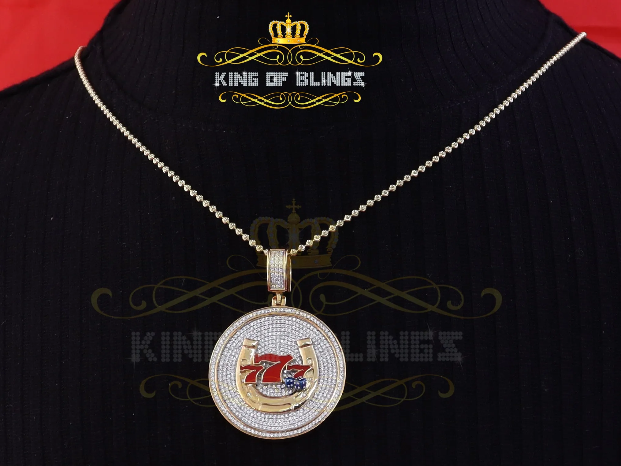 King Of Bling's 2.00ct Real Moissanite Yellow 925 Silver Lucky 777 W/Dice Horse Shoes Pendant