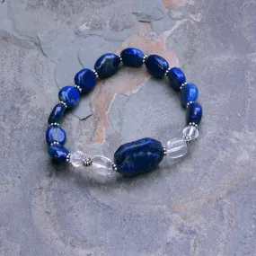 Lapis Lazuli, Clear Quartz, and Sterling Silver Stretch Bracelet