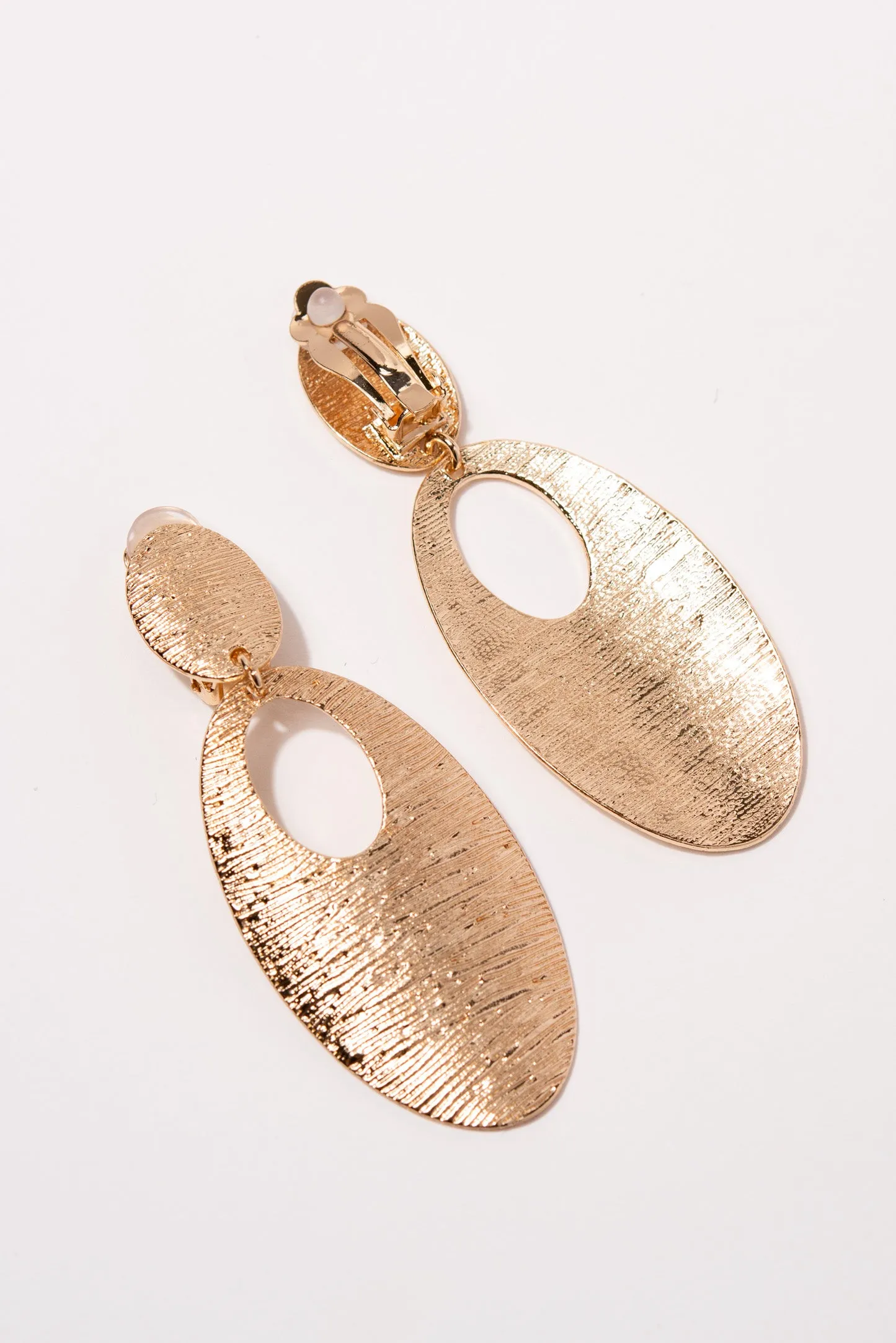 Liv Brushed Metal Oval Clip-On Earrings