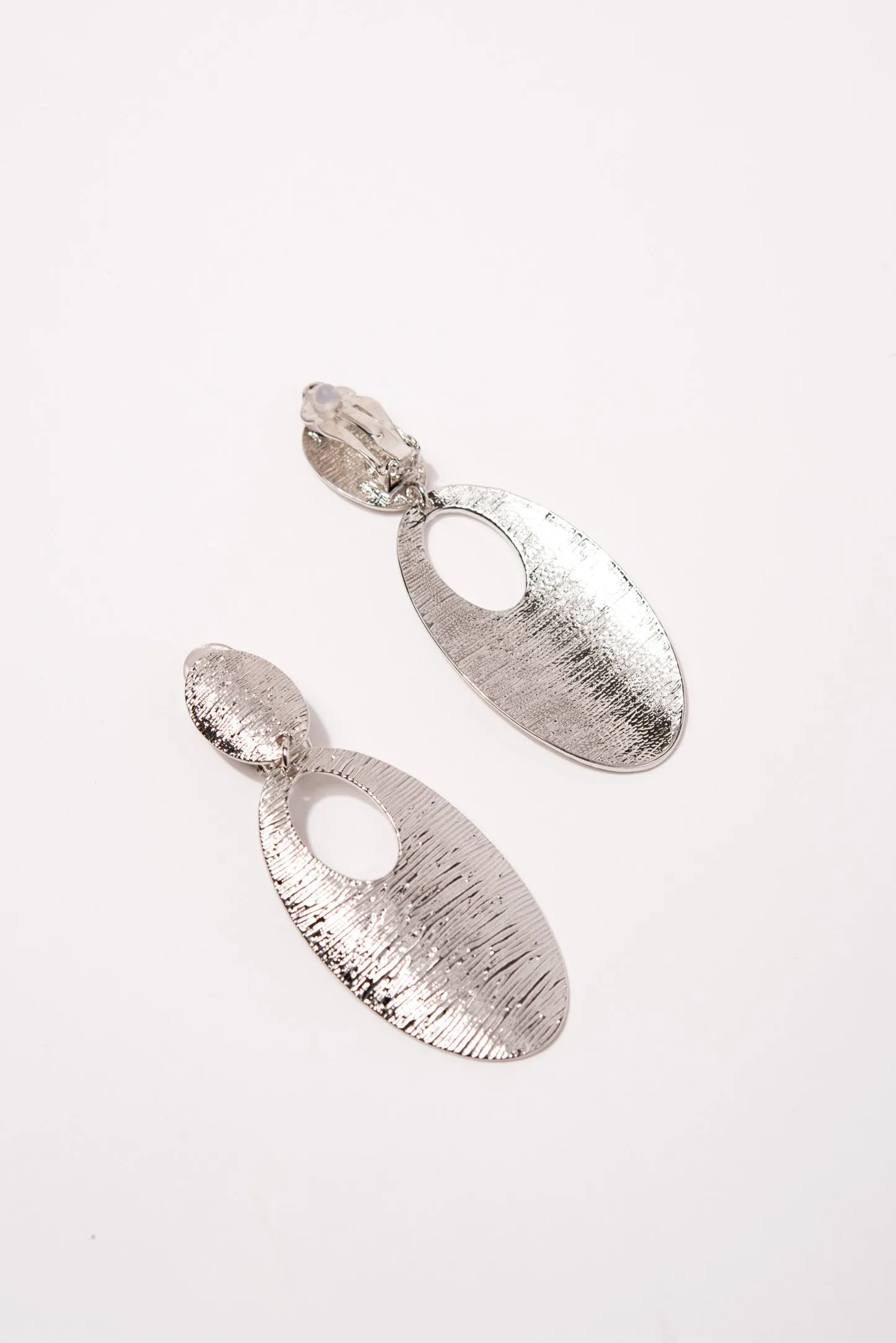 Liv Brushed Metal Oval Clip-On Earrings