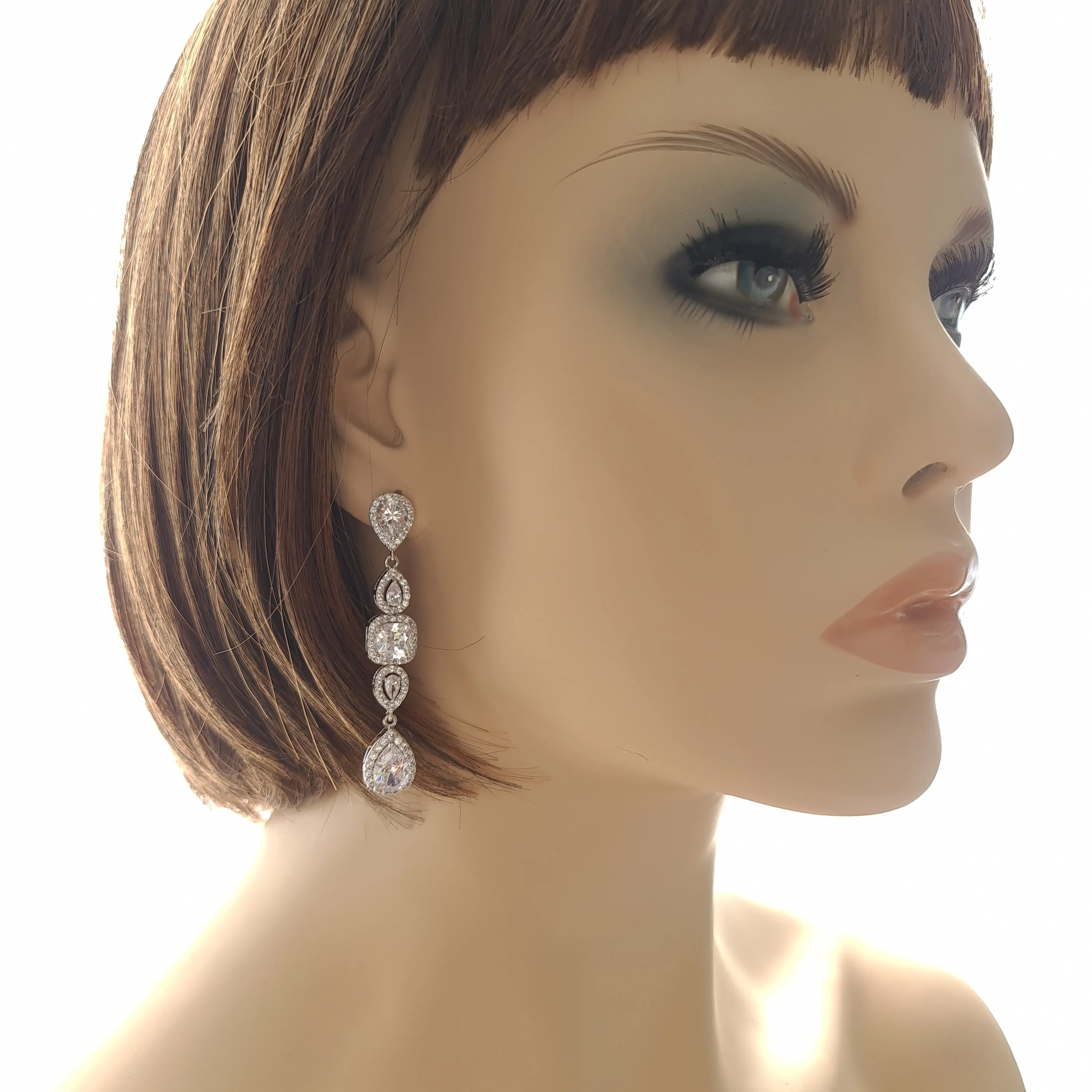 Long Cubic Zirconia Earrings for Weddings- Gianna