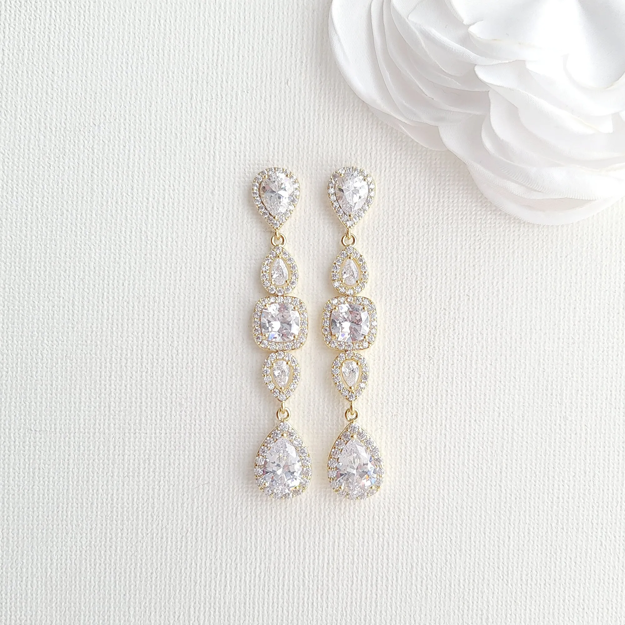 Long Cubic Zirconia Earrings for Weddings- Gianna