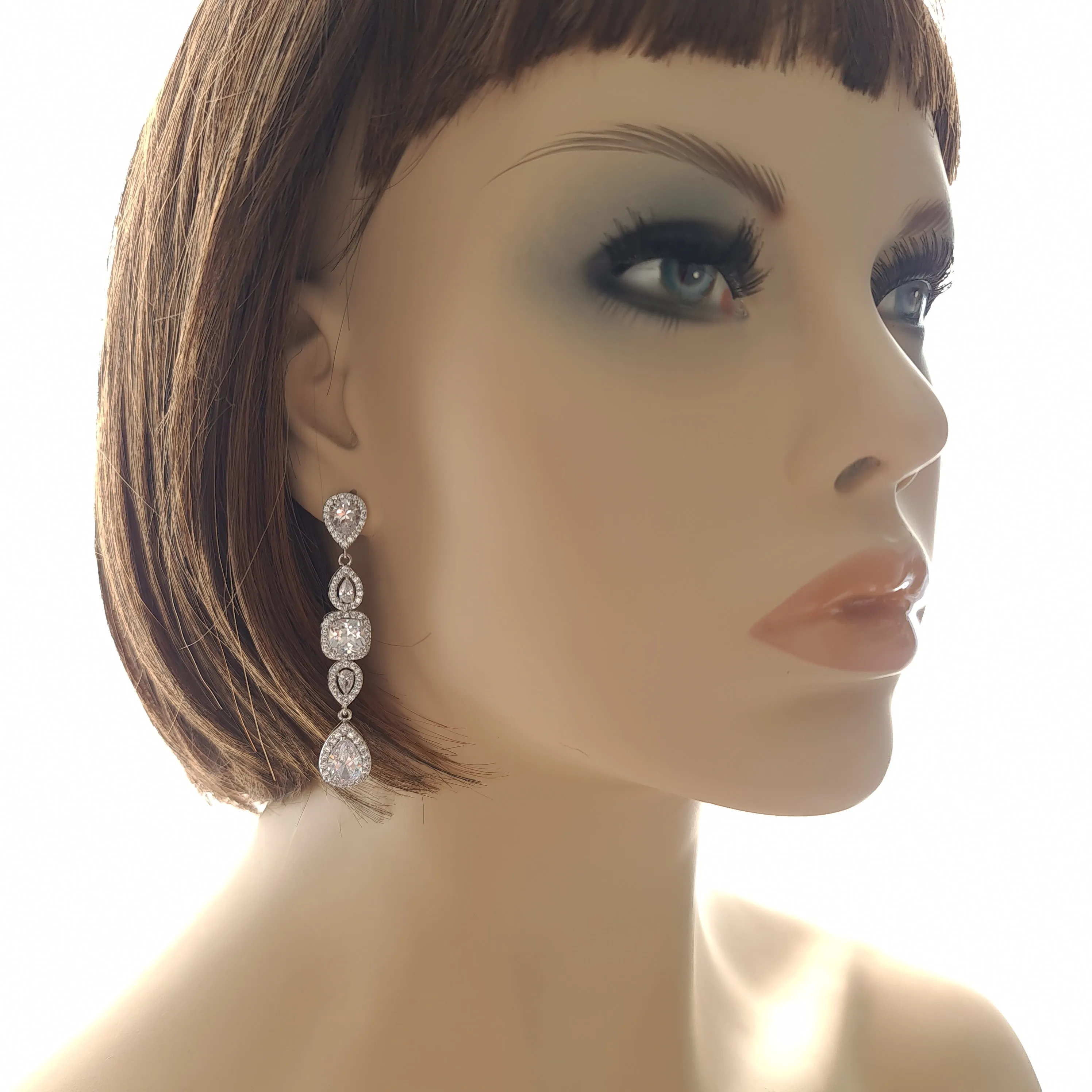 Long Cubic Zirconia Earrings for Weddings- Gianna