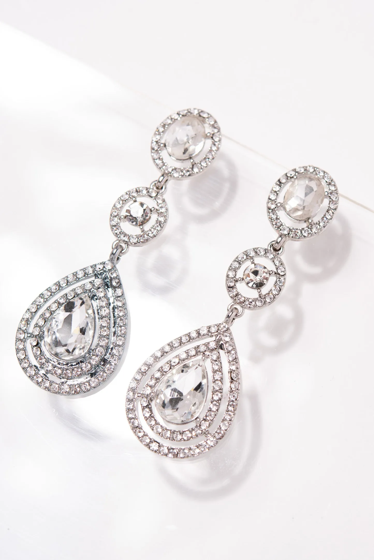 Maeve Drop Rhinestone Earrings - Silver Crystal