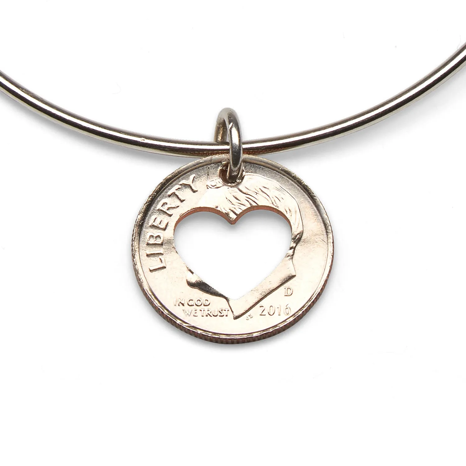 Mariamor Coin Heart Cutout Adjustable Bangle, Sterling Silver