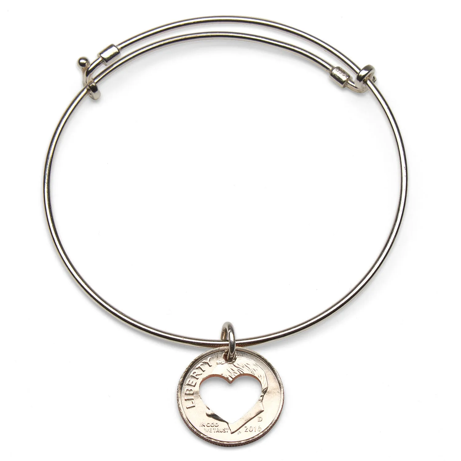 Mariamor Coin Heart Cutout Adjustable Bangle, Sterling Silver