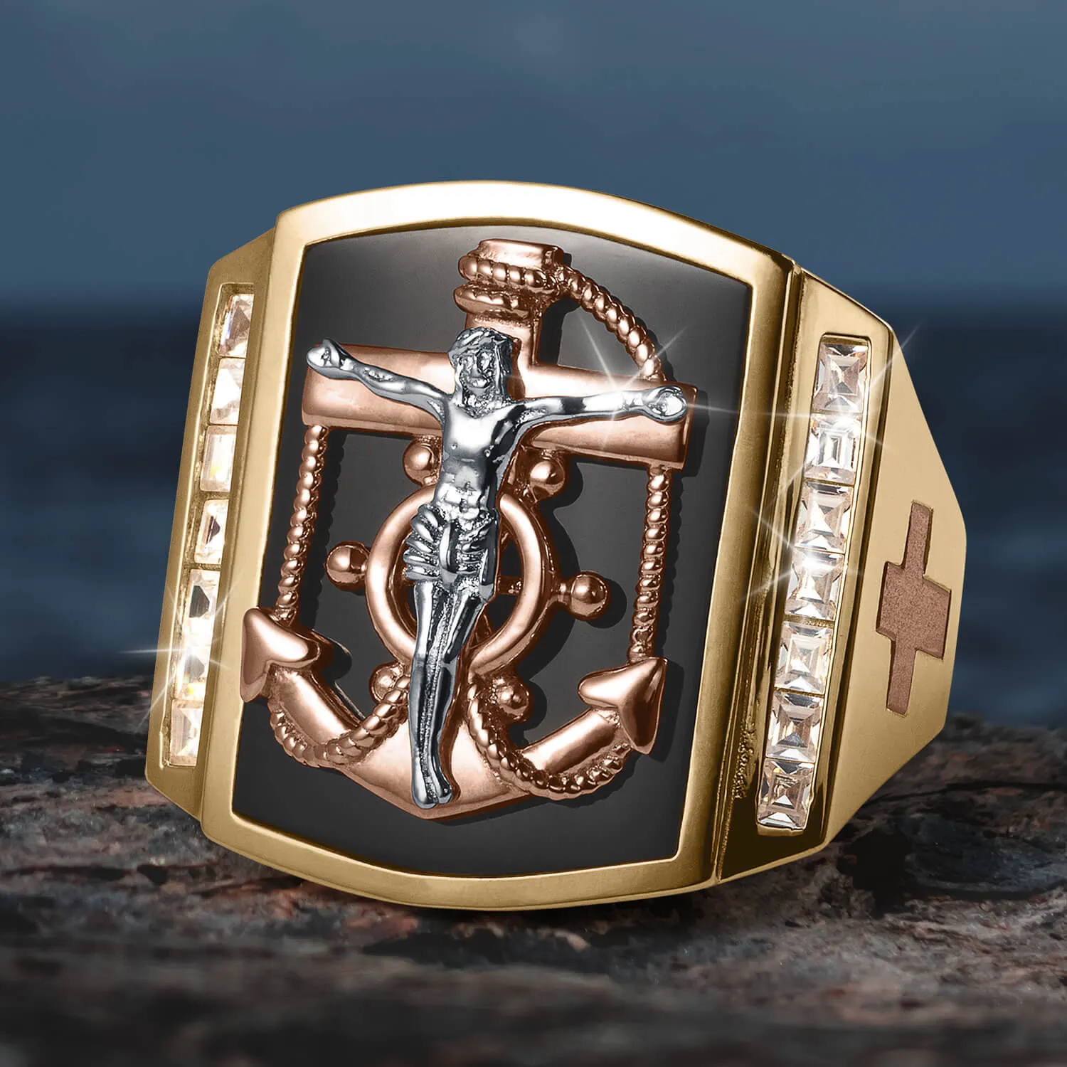 Mariner's Cross Onyx Men's Ring