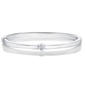 Memoire 18k White Gold Single Diamond Bangle with a Solitaire Diamond