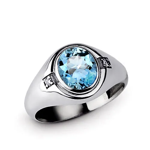 Men's 925 Silver Ring 4.94 ct Oval Gem and Genuine Diamonds