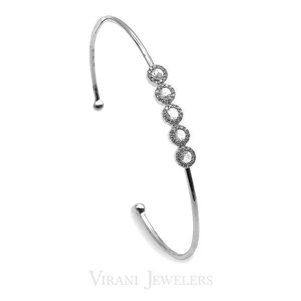 Minimalist 0.39CT Diamond Cuff Karma Bangle Set in 14K White Gold