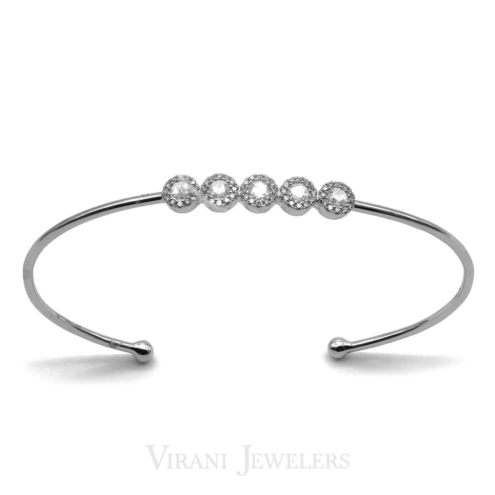 Minimalist 0.39CT Diamond Cuff Karma Bangle Set in 14K White Gold