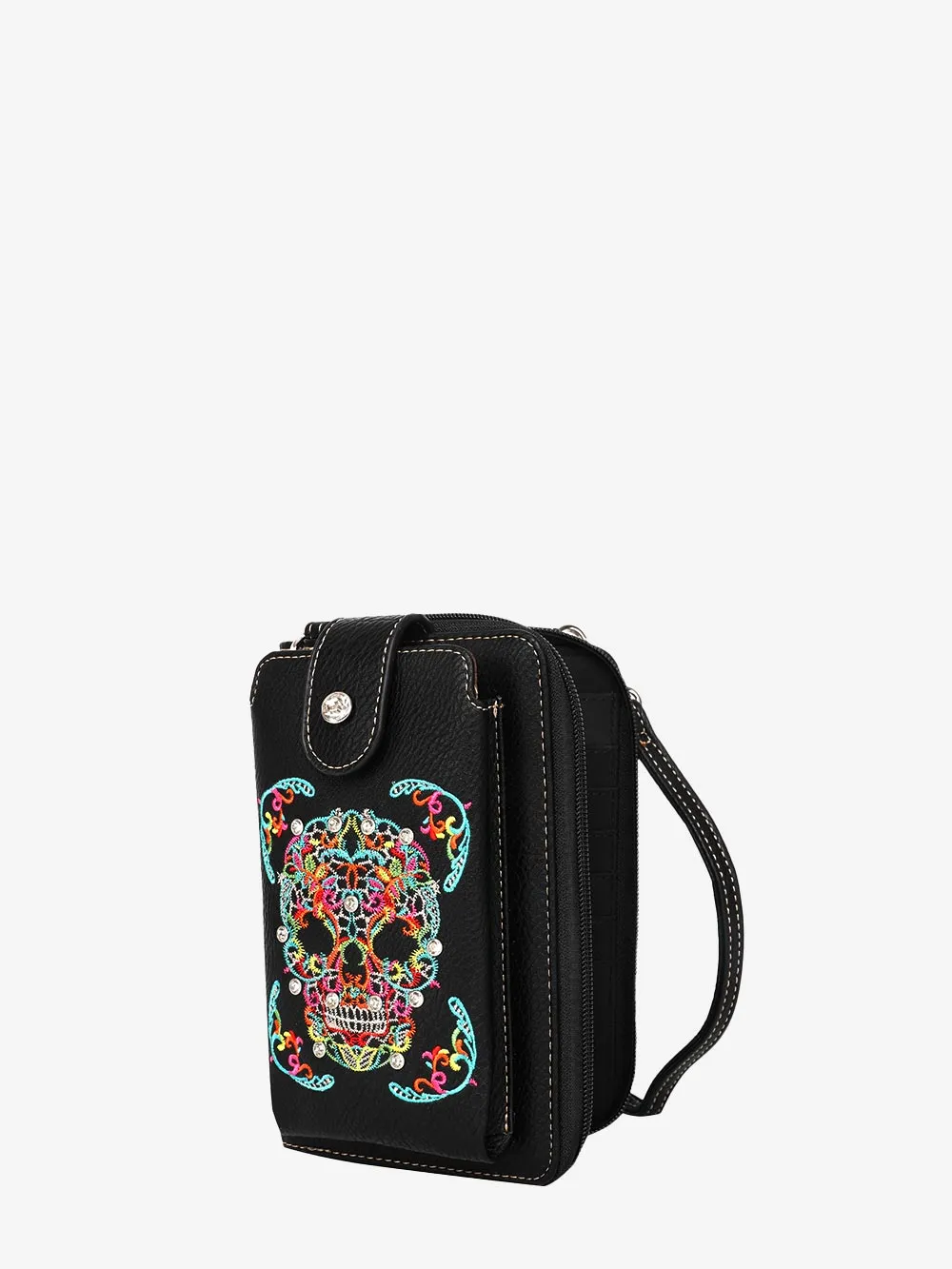 Montana West Embroidered Sugar Skull Crossbody Phone Bag