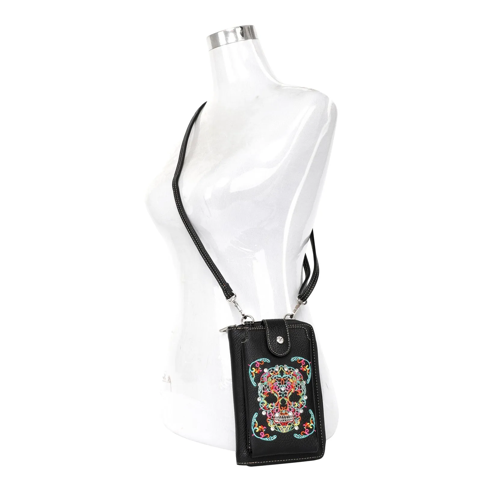 Montana West Embroidered Sugar Skull Crossbody Phone Bag